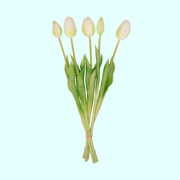 Tulpen boeket Wit/Groen - 'Real Touch' Kunst tulpen - 42 cm (white/green)