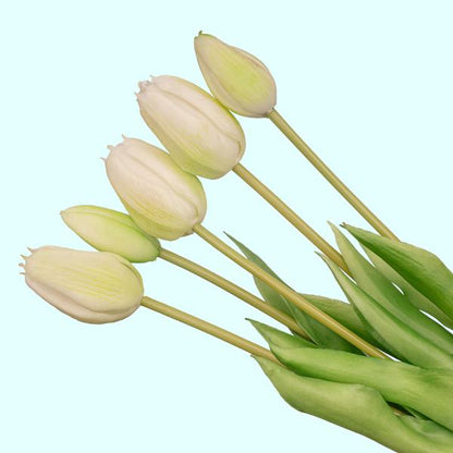 Tulpen boeket Wit/Groen - 'Real Touch' Kunst tulpen - 42 cm (white/green)