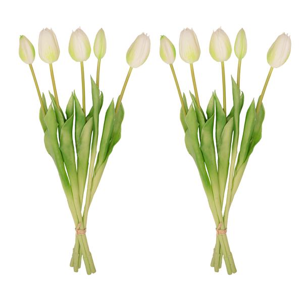 Tulpen boeket Wit/Groen - 'Real Touch' Kunst tulpen - 42 cm (white/green)