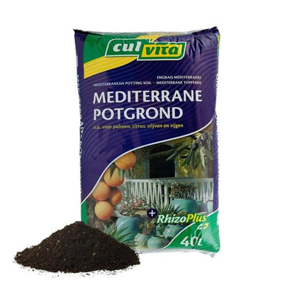 Culvita - Mediterrane Potgrond 40 Liter inclusief RhizoPlus - potgrond mediterrane planten o.a. geschikt voor olijfbomen, citrus en palmen