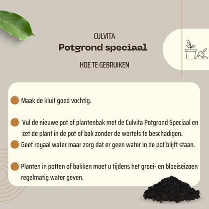 Culvita - Potgrond speciaal met 6 maanden voeding 40 liter - Premium grond voor kamerplanten & buitenplanten - inclusief EasyCoat plantenvoeding